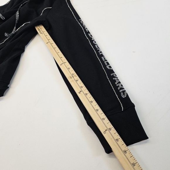 Karl Lagerfeld Black Hoodie Full Zip Spellout Tape With Sparkles Womens Small - Picture 7 of 8